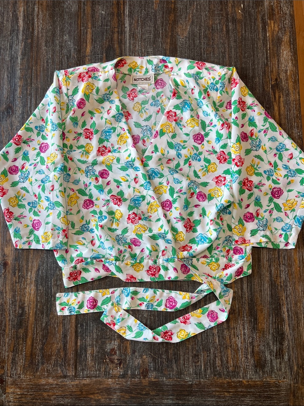 Vintage Notches Floral Wrap Top - White Multi